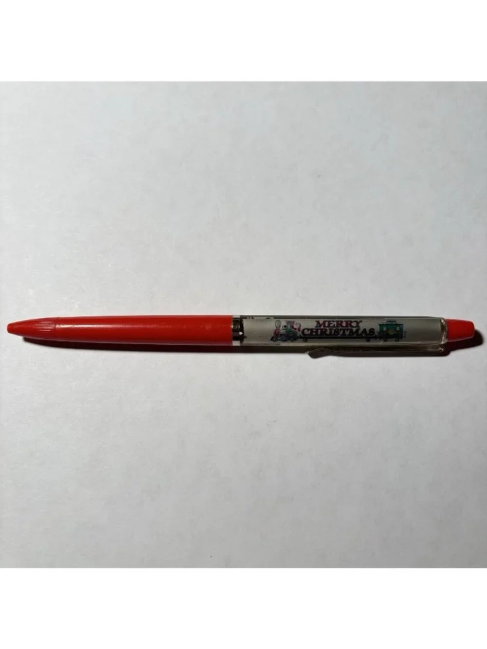 Merry Christmas Floaty Pen Santa Claus Train Moves Snowy Town Vintage Holiday